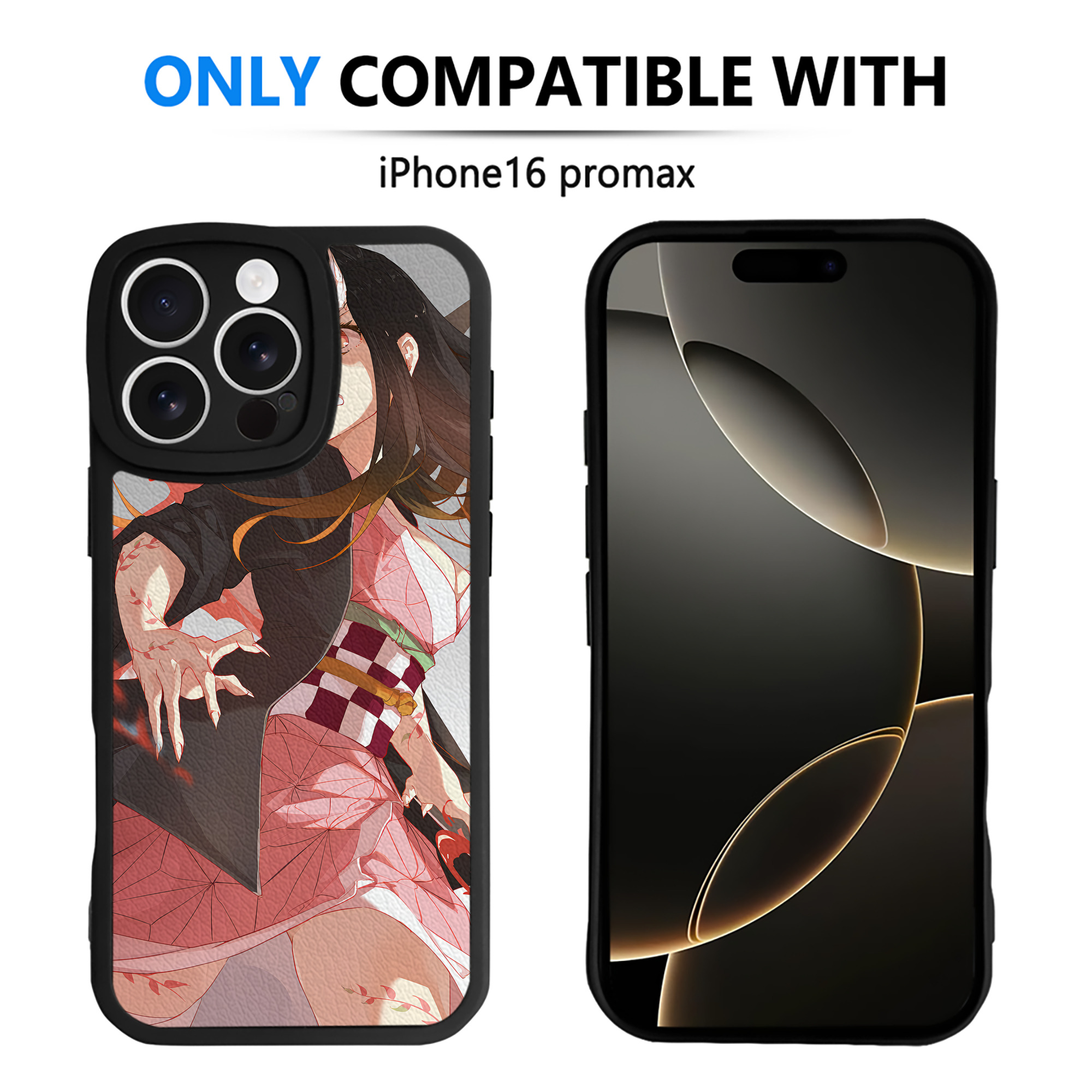 （画像用） 鬼滅の刃（きめつのやいば）竈門 禰󠄀豆子／かまど ねずこ Kamado Nezuko 【iPhone 16シリーズ対応】シリコンスマホケース（レザー調） 材質：シリコン